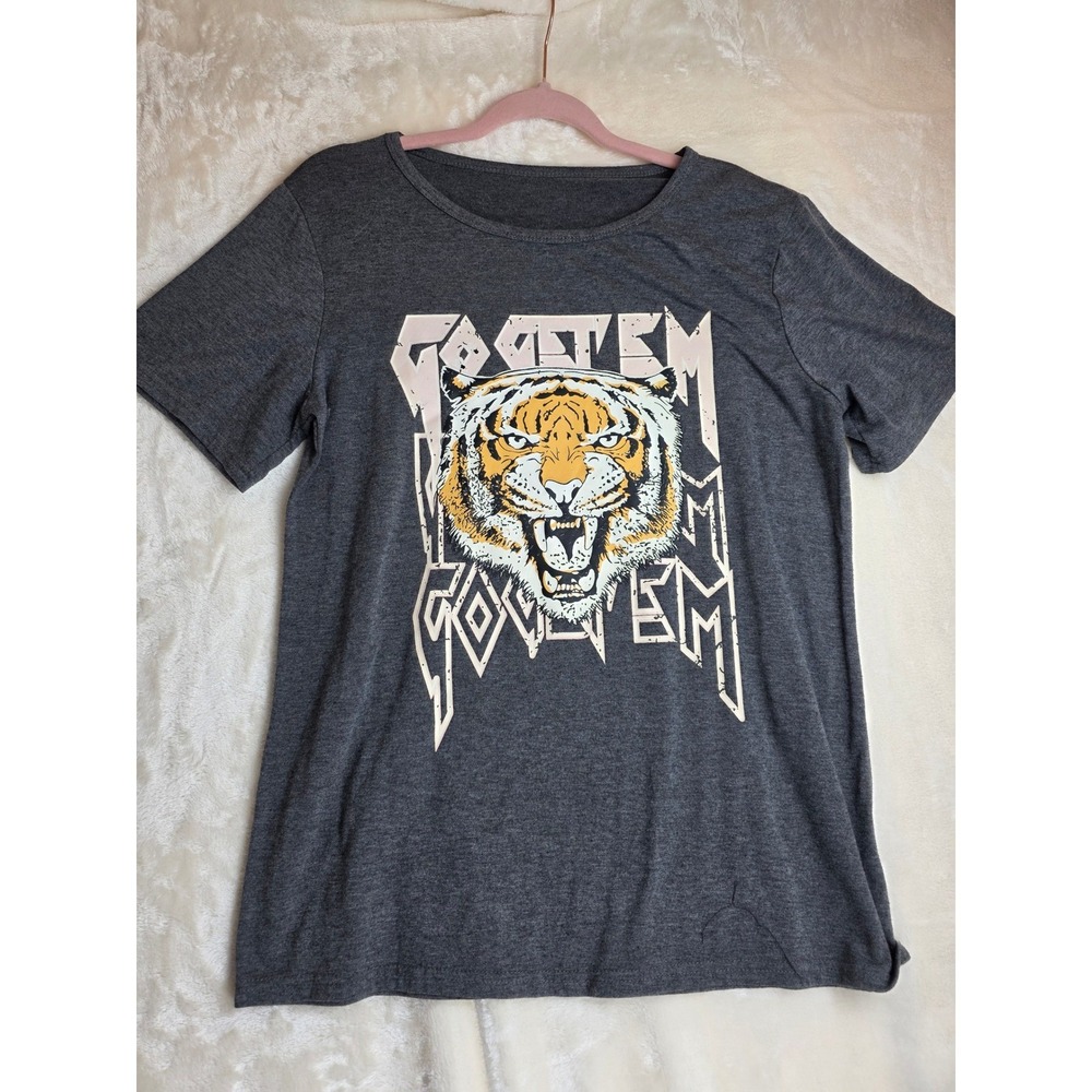GRAPHIC TEE Womens Dark Gray ROAR TIGER Print Short Sleeve Top